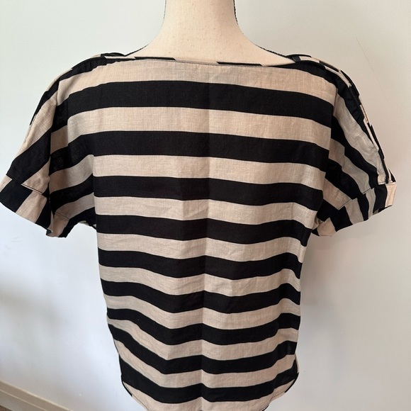 Zara Linen Cotton Striped Black and Cream  Top SZ XS/S EUC - Picture 5 of 7